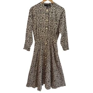 Vintage 90s St. Gillian Kay Unger 100% Silk Animal Print Midi Dress 10 Old Money